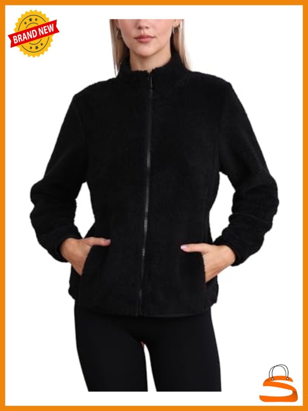 Women's Fuzzy Fleece Full Zip Jacket with 4 Pockets Stand Collar Sherpa